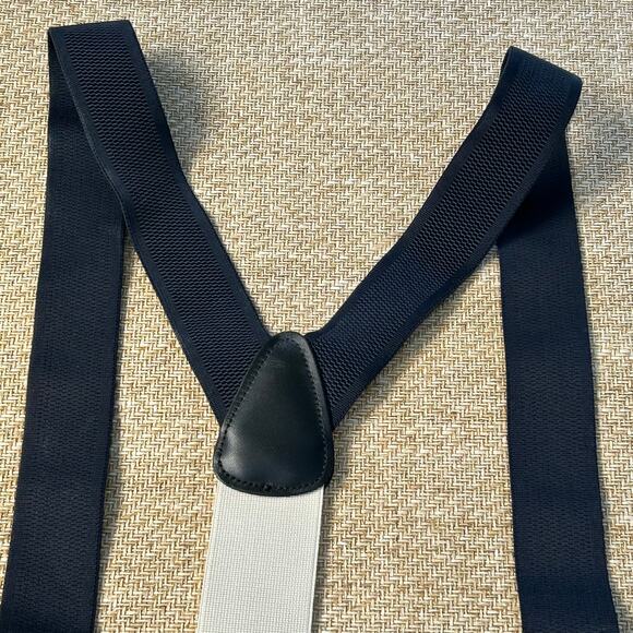 Trafalgar Suspenders Navy Elastic Black Leather Button On Braces Germany - Picture 7 of 10